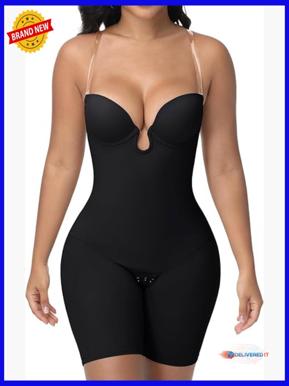Strapless Shapewear Bodysuit Tummy Control Backless U Plunge Built-in Bra